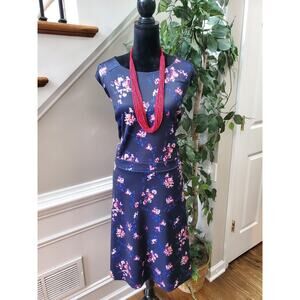 Roz & Ali Women Blue Floral Polyester Round Neck Sleeveless Knee Length Dress 22